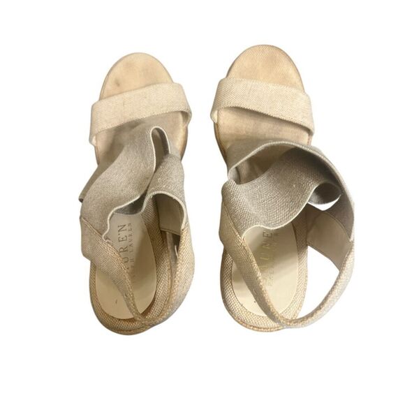 ✨Lauren Ralph Lauren Women s Erica Wedge Tan Sz 8.5 Sandals✨ - Picture 5 of 10